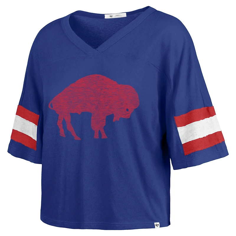 T-shirt court à col en V Double Header Scout '47 Royal Buffalo Bills pour femmes