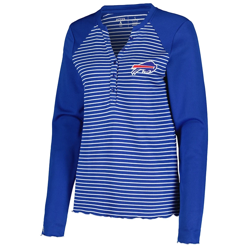 T-shirt Henley à manches longues gaufré Maverick Antigua Royal Buffalo Bills pour femme