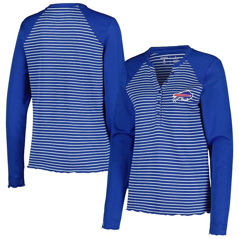 T-shirt Henley à manches longues gaufré Maverick Antigua Royal Buffalo Bills pour femme