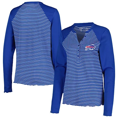 T-shirt Henley à manches longues gaufré Maverick Antigua Royal Buffalo Bills pour femme