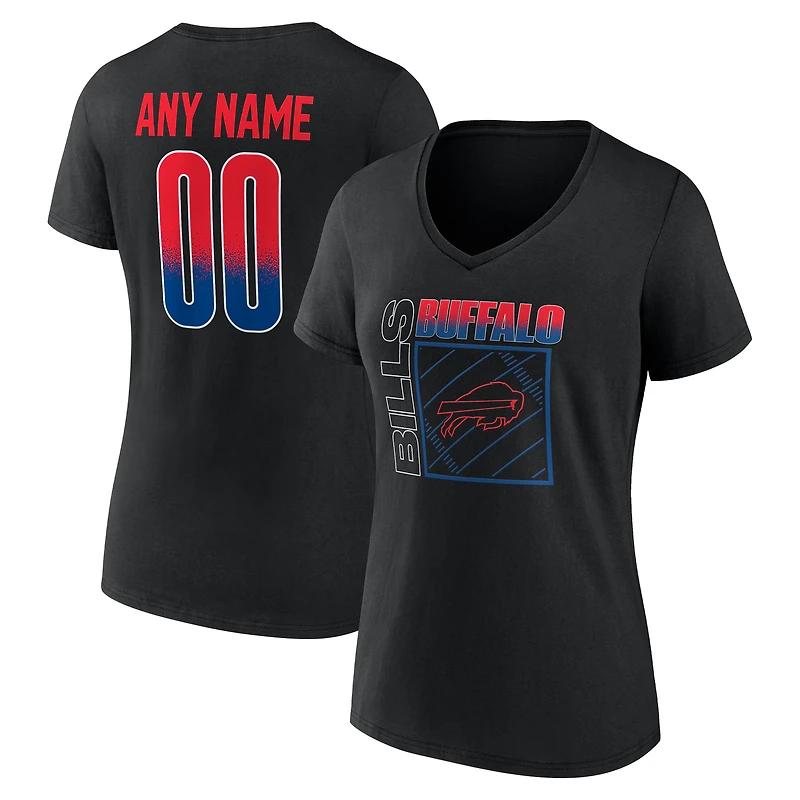 T-shirt à col en V personnalisé avec nom et numéro, Buffalo Bills, domicile, noir, pour femme