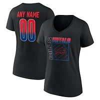 T-shirt à col en V personnalisé avec nom et numéro, Buffalo Bills, domicile, noir, pour femme