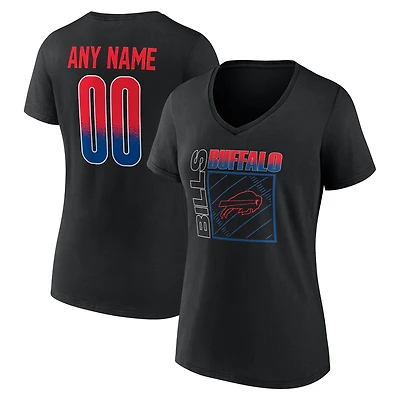 Women's Black Buffalo Bills Home Field Pop Personalized Name & Number V-Neck T-Shirt