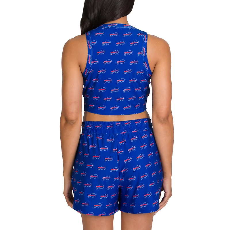 Women's Concepts Sport Buffalo Bills Gauge Allover Print Cropped Tank Top & Shorts Sleep Set