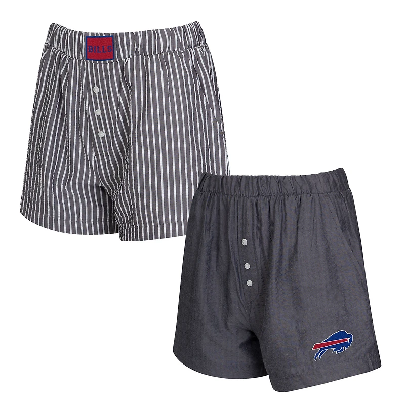 Women's Concepts Sport  Charcoal Buffalo Bills Two-Pack Stripes and Solids Boxer Shorts Set