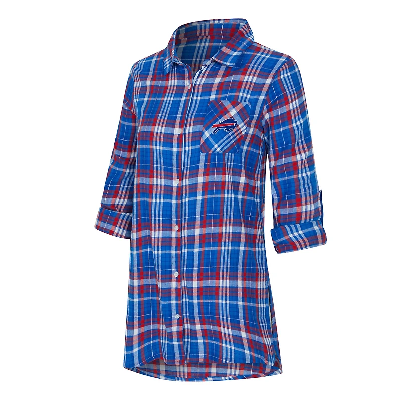 Women's Concepts Sport Royal Buffalo Bills Laney Plaid Tri-Blend Full-Button Nightshirt