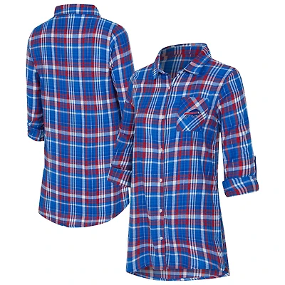 Chemise de nuit à carreaux tri-mélange Laney Royal Buffalo Bills pour femme, Concepts Sport, avec boutons.