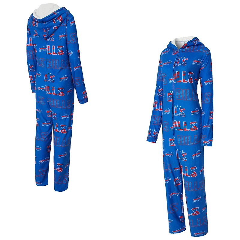 Combinaison de Sport Concepts Royal Buffalo Bills Roadway en micropolaire à imprimé intégral et fermeture éclair intégrale pour femme