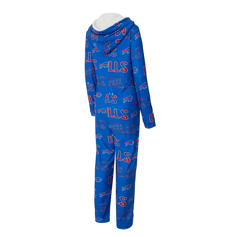Women's Concepts Sport Royal Buffalo Bills Roadway Allover Print Microfleece Full-Zip Union Suit