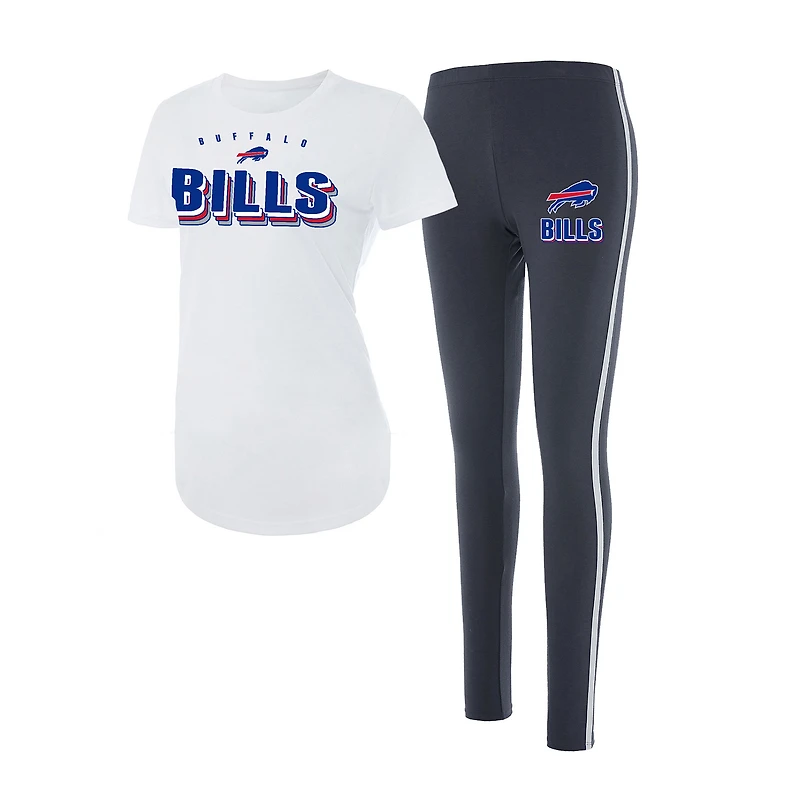 Women's Concepts Sport White/Charcoal Buffalo Bills Sonata Short Sleeve Top & Leggings Set