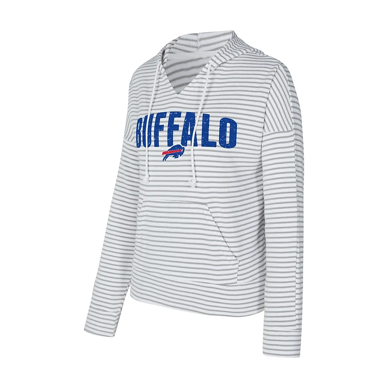 Women's Concepts Sport White/Gray Buffalo Bills Liftoff Striped V-Neck Hoodie