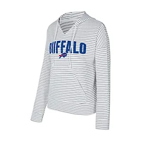 Women's Concepts Sport White/Gray Buffalo Bills Liftoff Striped V-Neck Hoodie