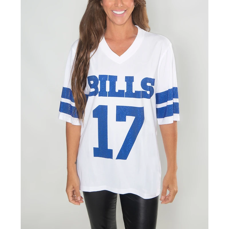 Women's Cuce Josh Allen White Buffalo Bills Crystal V-Neck Tunic