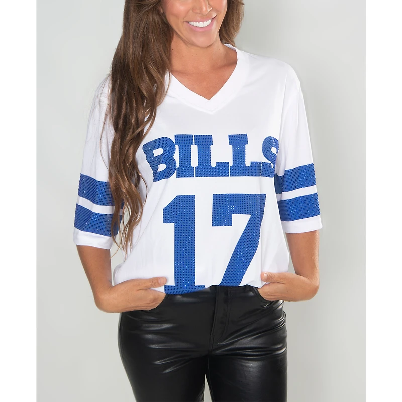 Women's Cuce Josh Allen White Buffalo Bills Crystal V-Neck Tunic