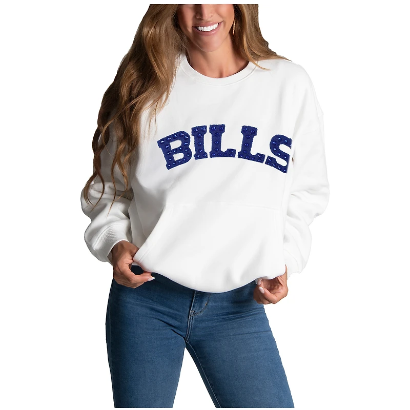 Women's Cuce White Buffalo Bills Chenille Jeweled Sweatshirt