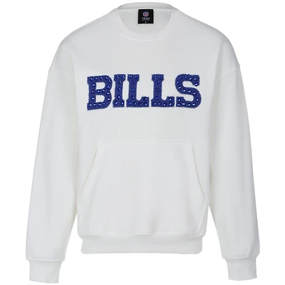 Women's Cuce White Buffalo Bills Chenille Jeweled Sweatshirt