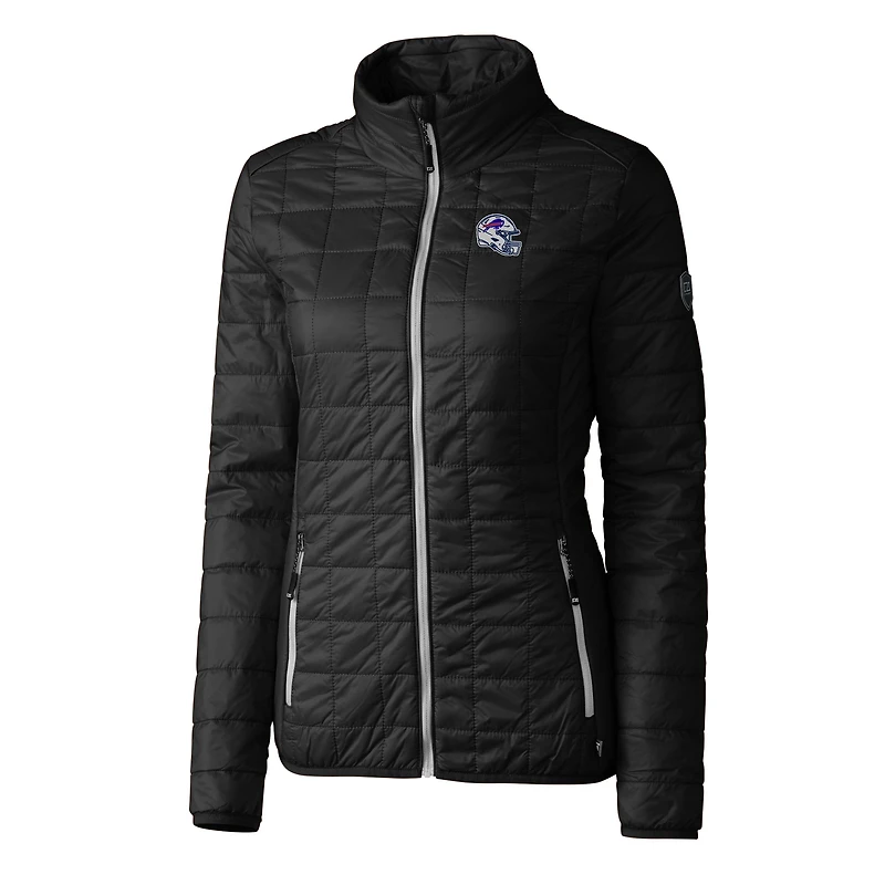 Women's Cutter & Buck  Black Buffalo Bills Helmet Logo Rainier PrimaLoft Eco Insulated Full-Zip Puffer Jacket