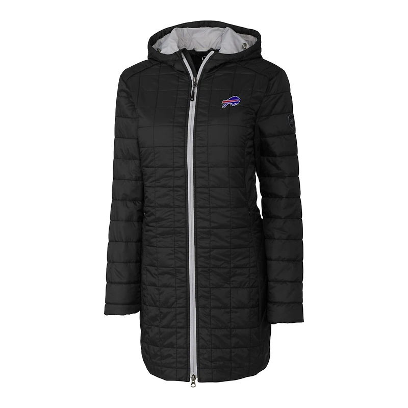Women's Cutter & Buck Black Buffalo Bills Rainier Primaloft Eco Hooded Long Lightweight Coat