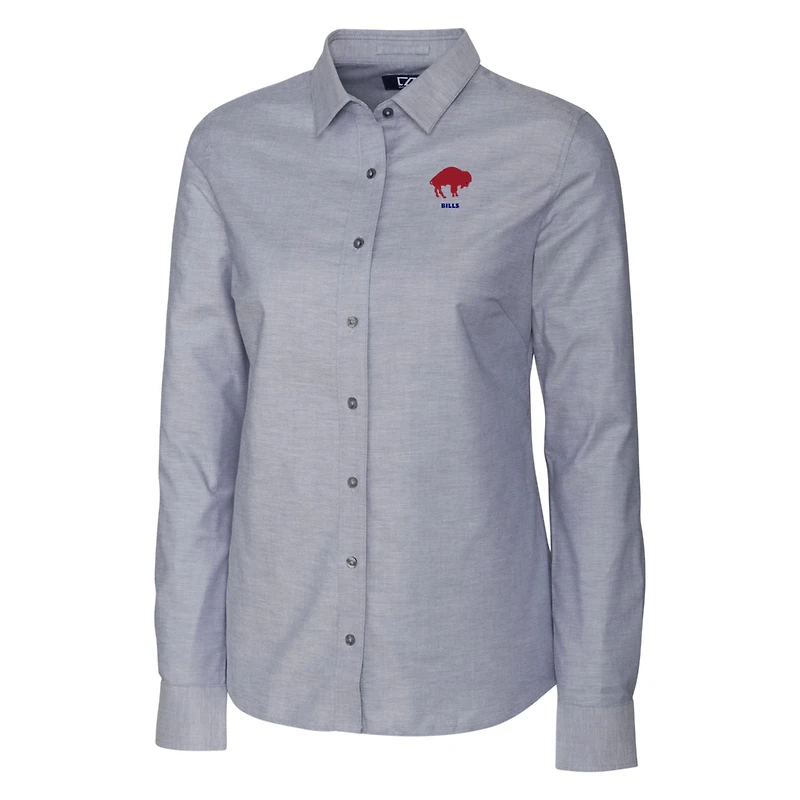 Women's Cutter & Buck Charcoal Buffalo Bills Throwback Logo Oxford Stretch Long Sleeve Button-Up Shirt