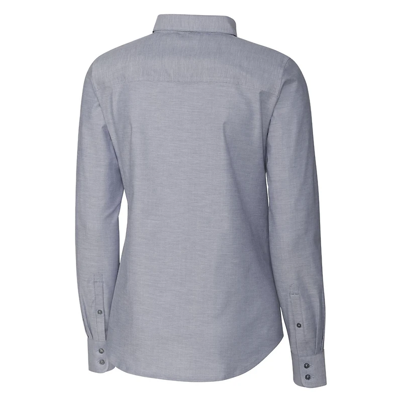 Women's Cutter & Buck Charcoal Buffalo Bills Throwback Logo Oxford Stretch Long Sleeve Button-Up Shirt