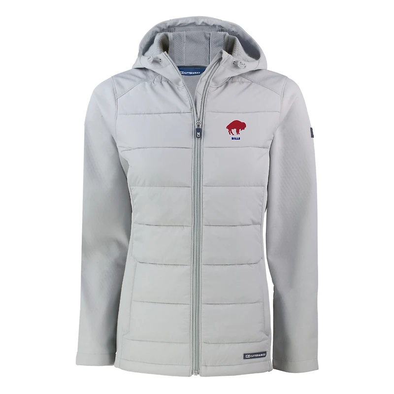 Women's Cutter & Buck Gray Buffalo Bills Throwback Evoke Hybrid Eco Softshell Recycled Full-Zip Hoodie Jacket