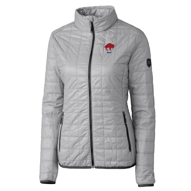 Women's Cutter & Buck Gray Buffalo Bills Throwback Logo Rainier PrimaLoft Eco Full-Zip Puffer Jacket