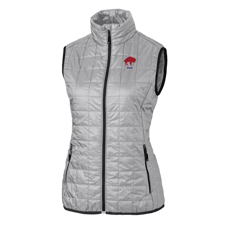 Gilet matelassé entièrement zippé Rainier PrimaLoft Eco pour femme, gris, avec logo rétro des Buffalo Bills, Cutter & Buck
