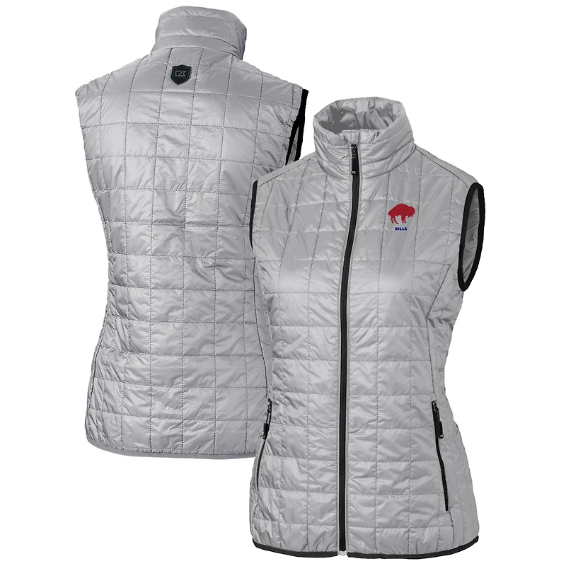 Gilet matelassé entièrement zippé Rainier PrimaLoft Eco pour femme, gris, avec logo rétro des Buffalo Bills, Cutter & Buck