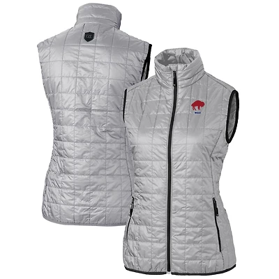 Gilet matelassé entièrement zippé Rainier PrimaLoft Eco pour femme, gris, avec logo rétro des Buffalo Bills, Cutter & Buck