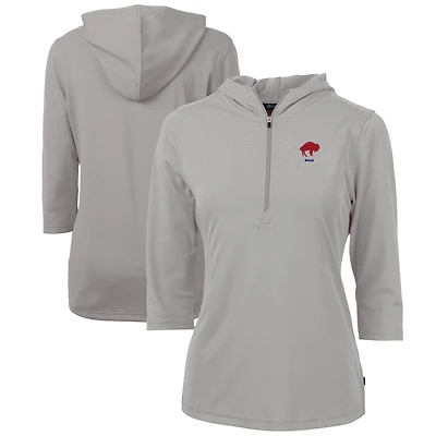 Sweat à capuche gris Buffalo Bills manches 3/4 et demi-zip pour femme, coupeur buck, logo rétro Virtue Eco Pique