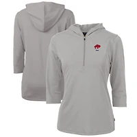 Sweat à capuche gris Buffalo Bills manches 3/4 et demi-zip pour femme, coupeur buck, logo rétro Virtue Eco Pique