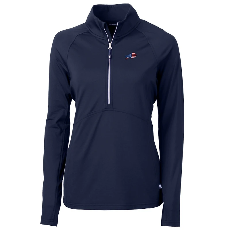 Women's Cutter & Buck Navy Buffalo Bills Adapt Eco Knit Stretch Recycled Half-Zip Pullover Top