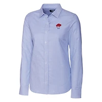Chemise boutonnée à manches longues et rayures en oxford extensible bleu poudre pour femme, coupeur buck, avec logo rétro des Buffalo Bills