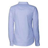 Chemise boutonnée à manches longues et rayures en oxford extensible bleu poudre pour femme, coupeur buck, avec logo rétro des Buffalo Bills