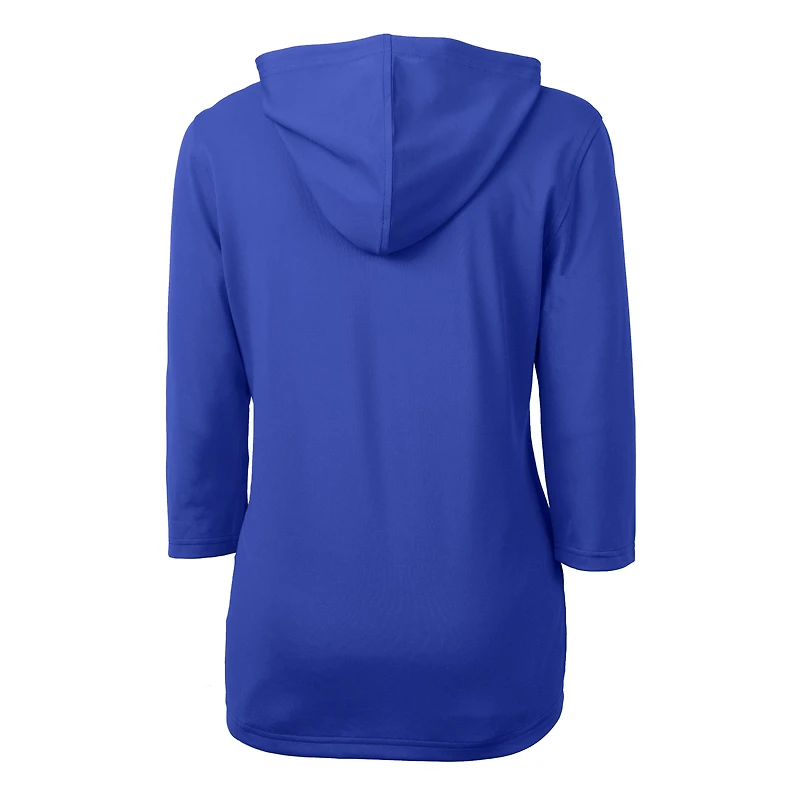 Women's Cutter & Buck Royal Buffalo Bills Helmet Logo DryTec Virtue Eco Pique Recycled 3/4-Sleeve Half-Zip Pullover Hoodie