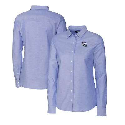 Chemise boutonnée à manches longues en tissu Oxford extensible avec logo du casque des Buffalo Bills pour femme, Cutter & Buck Royal