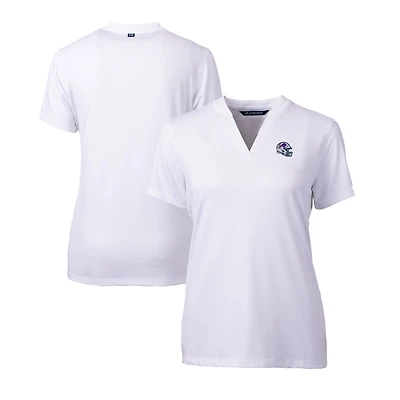 Haut à col en V extensible DryTec Forge pour femme, coupeur et buck, avec logo du casque des Buffalo Bills, blanc