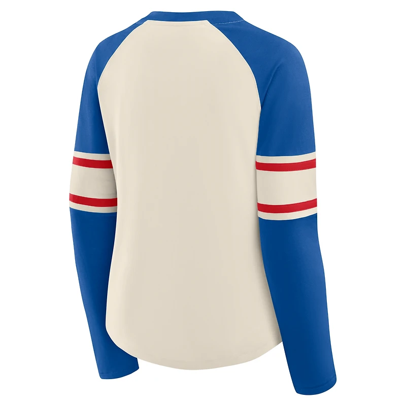 Women's Fanatics Cream/Royal Buffalo Bills Gridiron Hero Raglan Lace-Up V-Neck Long Sleeve T-Shirt