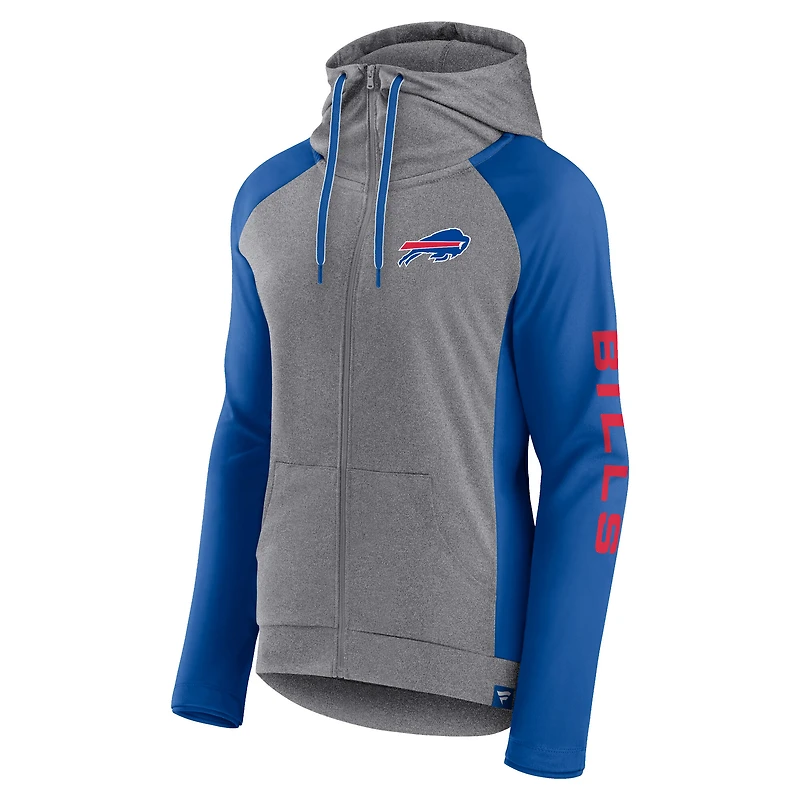 Women's Fanatics  Heather Gray/College Royal Buffalo Bills Blind Side Lightweight Full-Zip Hoodie