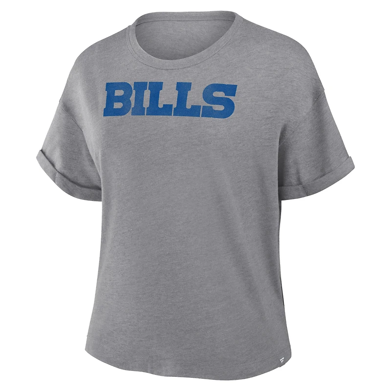 T-shirt boxy tri-blend gris chiné Fanatics pour femme, motif Buffalo Bills, Swing Pass