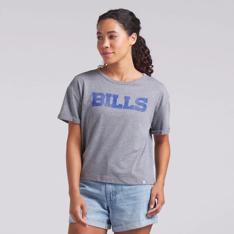 Women's Fanatics Heather Gray Buffalo Bills Swing Pass Tri-Blend Boxy T-Shirt