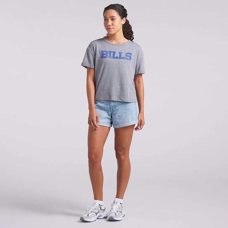 Women's Fanatics Heather Gray Buffalo Bills Swing Pass Tri-Blend Boxy T-Shirt