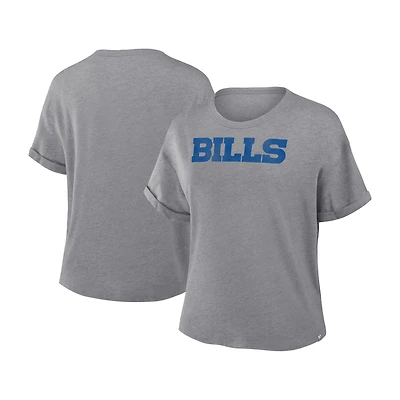 Women's Fanatics Heather Gray Buffalo Bills Swing Pass Tri-Blend Boxy T-Shirt