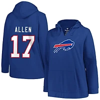 Sweat à capuche col en V Fanatics pour femmes, modèle Josh Allen Royal Buffalo Bills, grandes tailles, avec nom et numéro du joueur