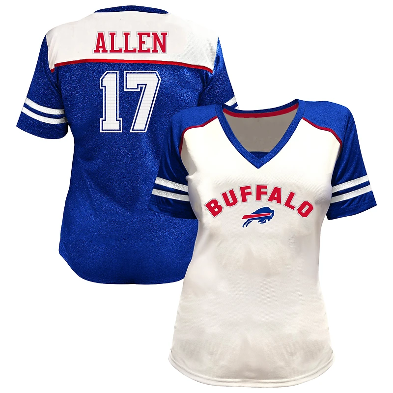 T-shirt à col en V orné de strass Josh Allen, blanc, Buffalo Bills, grande taille, pour femmes (Fanatics)