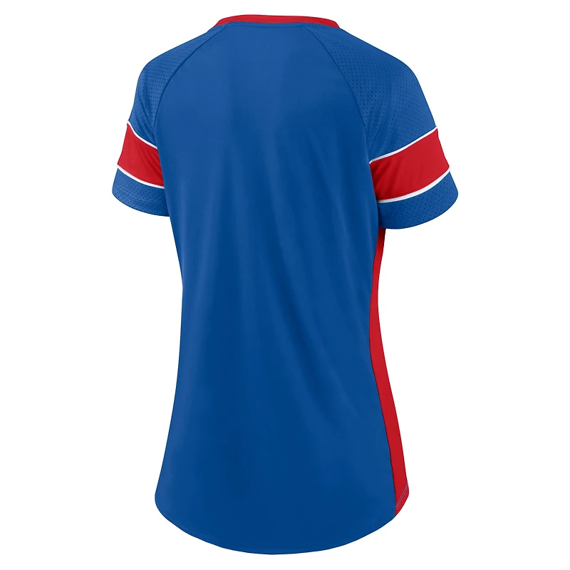 Women's Fanatics Royal Buffalo Bills Block Party Hero Athena Raglan - Notch Neck T-Shirt