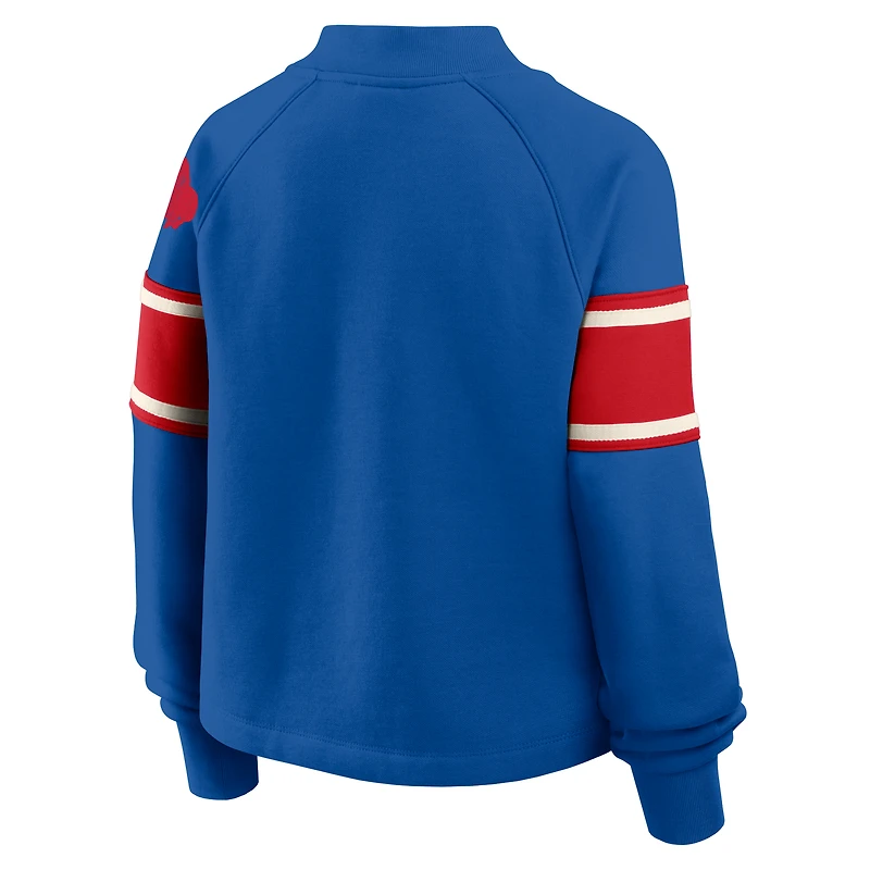 Women's Fanatics Royal Buffalo Bills Oversized Hometown Toss Sweep Mock Neck Pullover