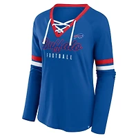 Women's Fanatics Royal Buffalo Bills Plus Won & Done Lace-Up V-Neck Long Sleeve T-Shirt