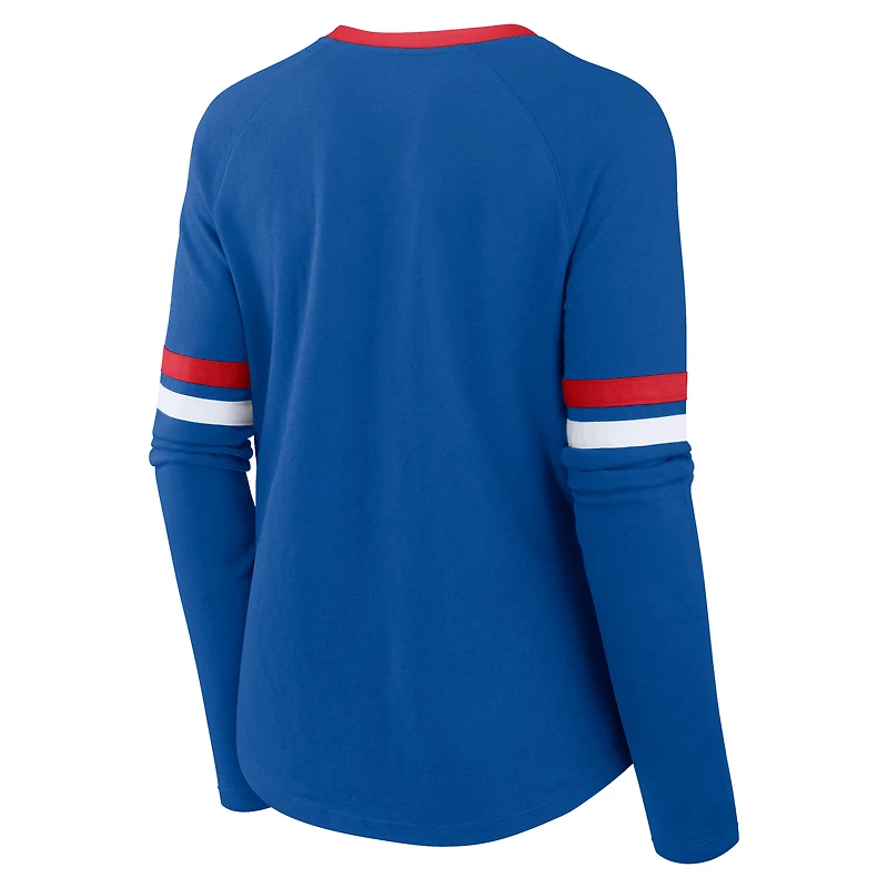 Women's Fanatics Royal Buffalo Bills Plus Won & Done Lace-Up V-Neck Long Sleeve T-Shirt