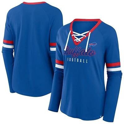 T-shirt à manches longues et col en V lacets pour femmes Fanatics Royal Buffalo Bills grande taille Won & Done